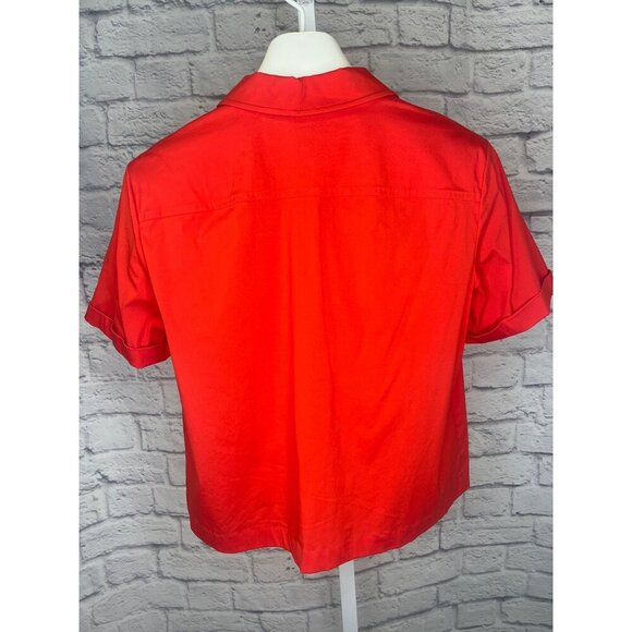 Theory Button Up Short Sleeve Camp Blouse Size MED Red Color - Picture 3 of 8
